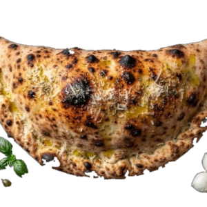 Pizza Calzone : tomate, Fior di latte, Champignons, Jambon, Oeuf, Crème liquide